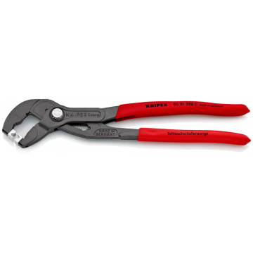 Slangklämtång för Click-klämmor med plastöverdrag som ger säkert grepp grå, försedd med korrosionsskydd 250 mm Knipex