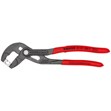 Slangklämtång för Click-klämmor med plastöverdrag som ger säkert grepp grå, försedd med korrosionsskydd 180 mm Knipex