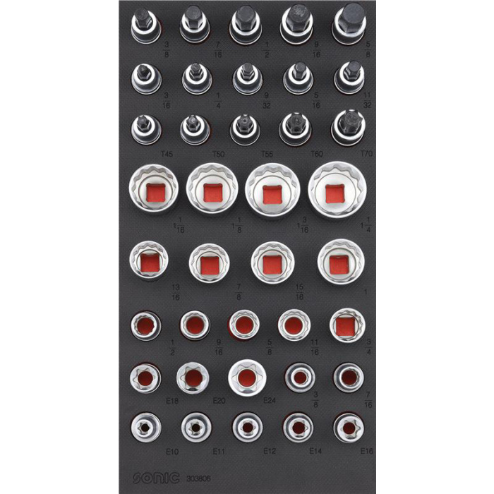 Huvudbild för Hylsnyckelsats 1/2" (SAE) SFS 1/3 38-Delar Sonic