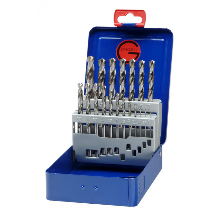 Huvudbild för Spiralborrsats DIN 338 HSS-G Slipad delad punkt typ N Plåtbox (19 st / 1-10 mm) Bohrcraft