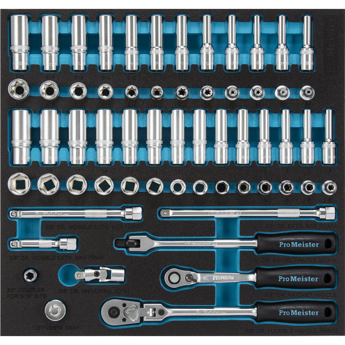 Huvudbild för Hylsnyckelsats 3/8" 61-Delar ProMeister Huvudbild för Hylsnyckelsats 3/8" 61-Delar ProMeister